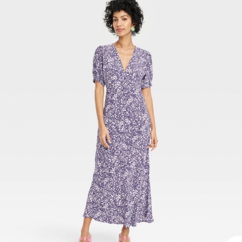NWT A new day blue white pink Floral short sleeve maxi dress plus size 1x